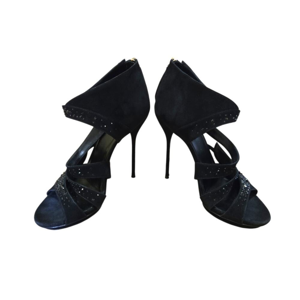 Gucci Black Crystal Embellished Suede Rachel Strappy Sandals IT 39.5 / US 9.5 - Picture 3 of 11
